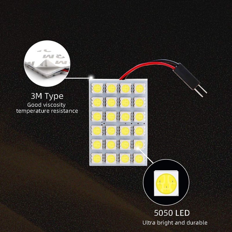 GrandviewTM White 10-Pack 5050 24SMD LED Panel Dome Light Auto Car Reading Interior Lamp license plate light(DC-12V) + T10 BA9S Festoon Adapter - Image 5